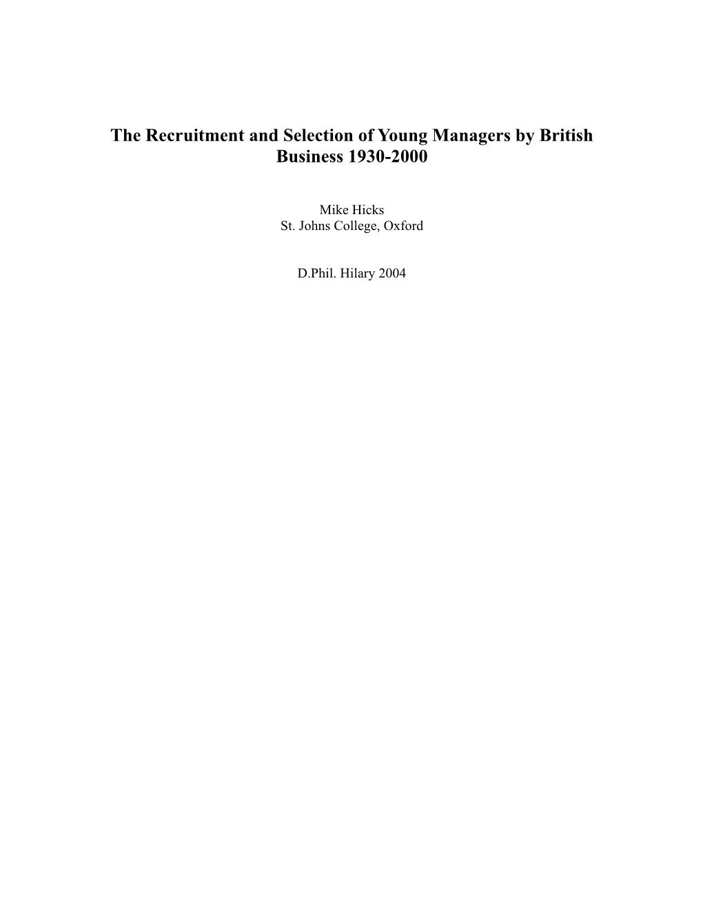 Doctoral Thesis on the Recruitment Selection Of