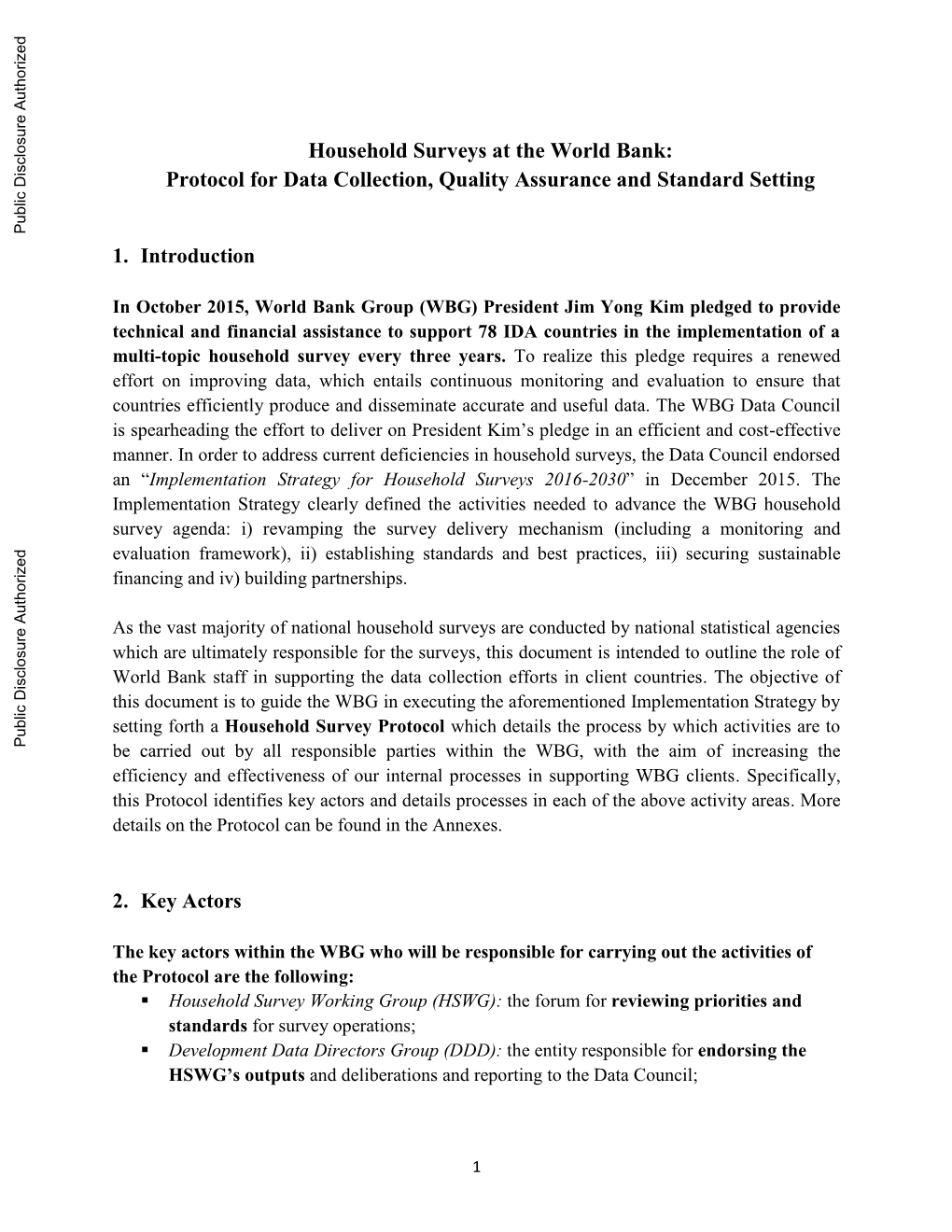 Household Surveys at the World Bank: Protocol for Data Collection, Quality Assurance and Standard Setting