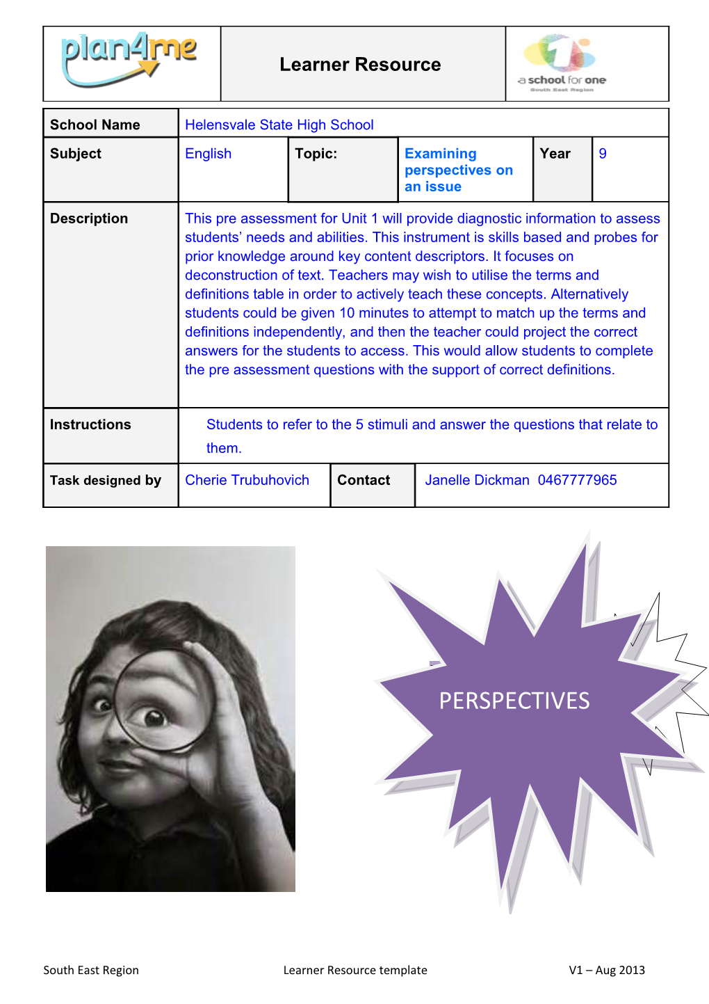 South East Region Learner Resource Template V1 Aug 2013