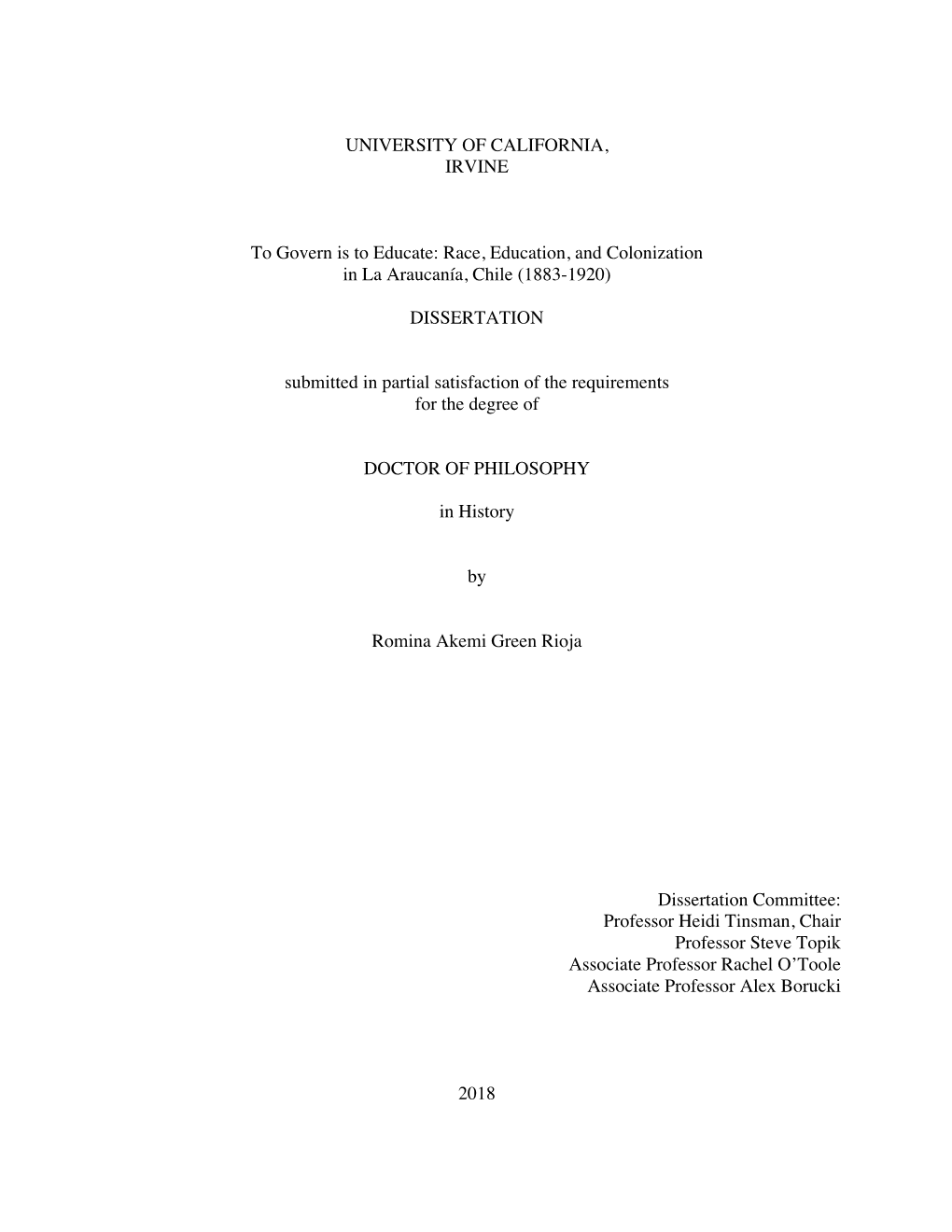 Race, Education, and Colonization in La Araucanía, Chile (1883-1920)