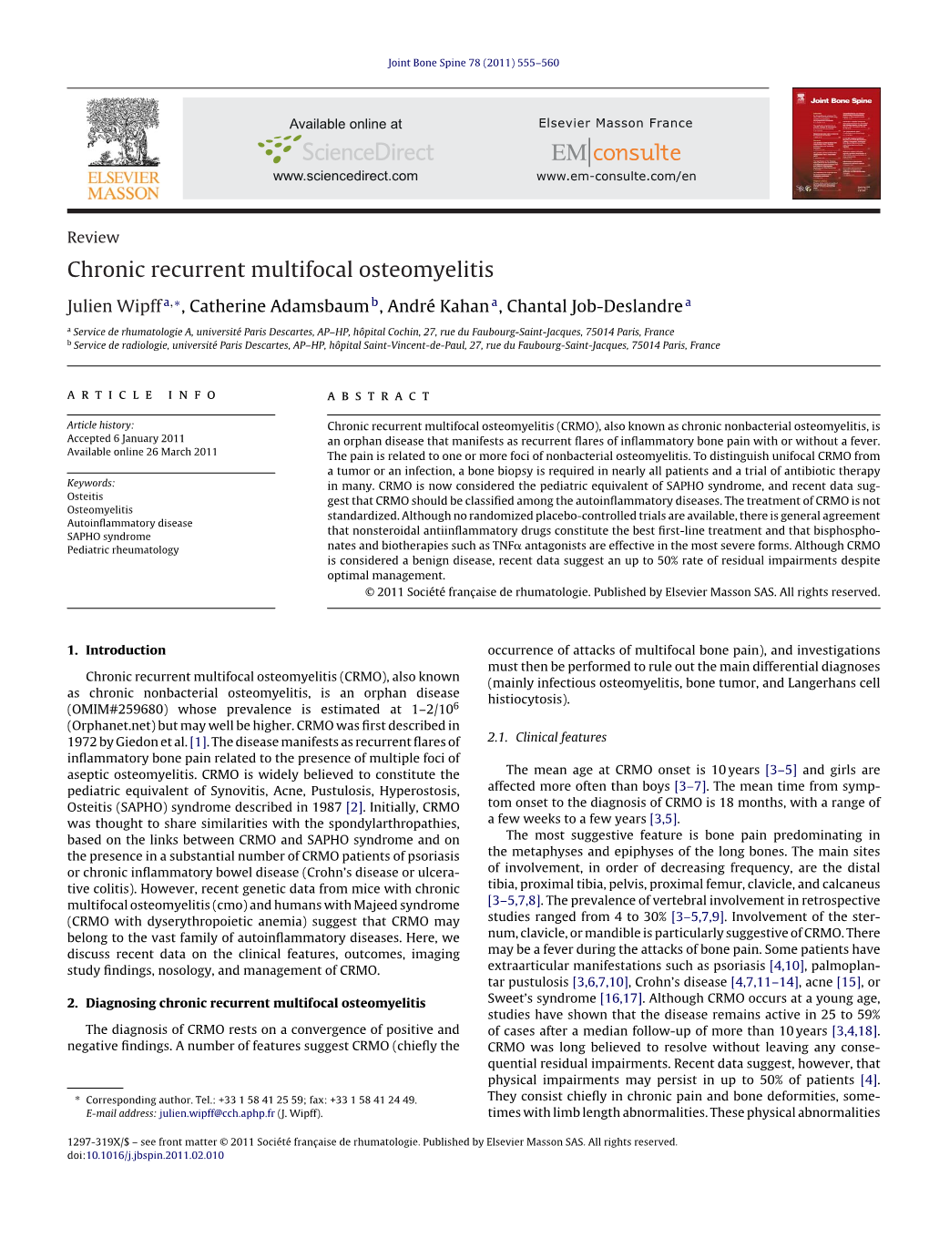 Chronic Recurrent Multifocal Osteomyelitis