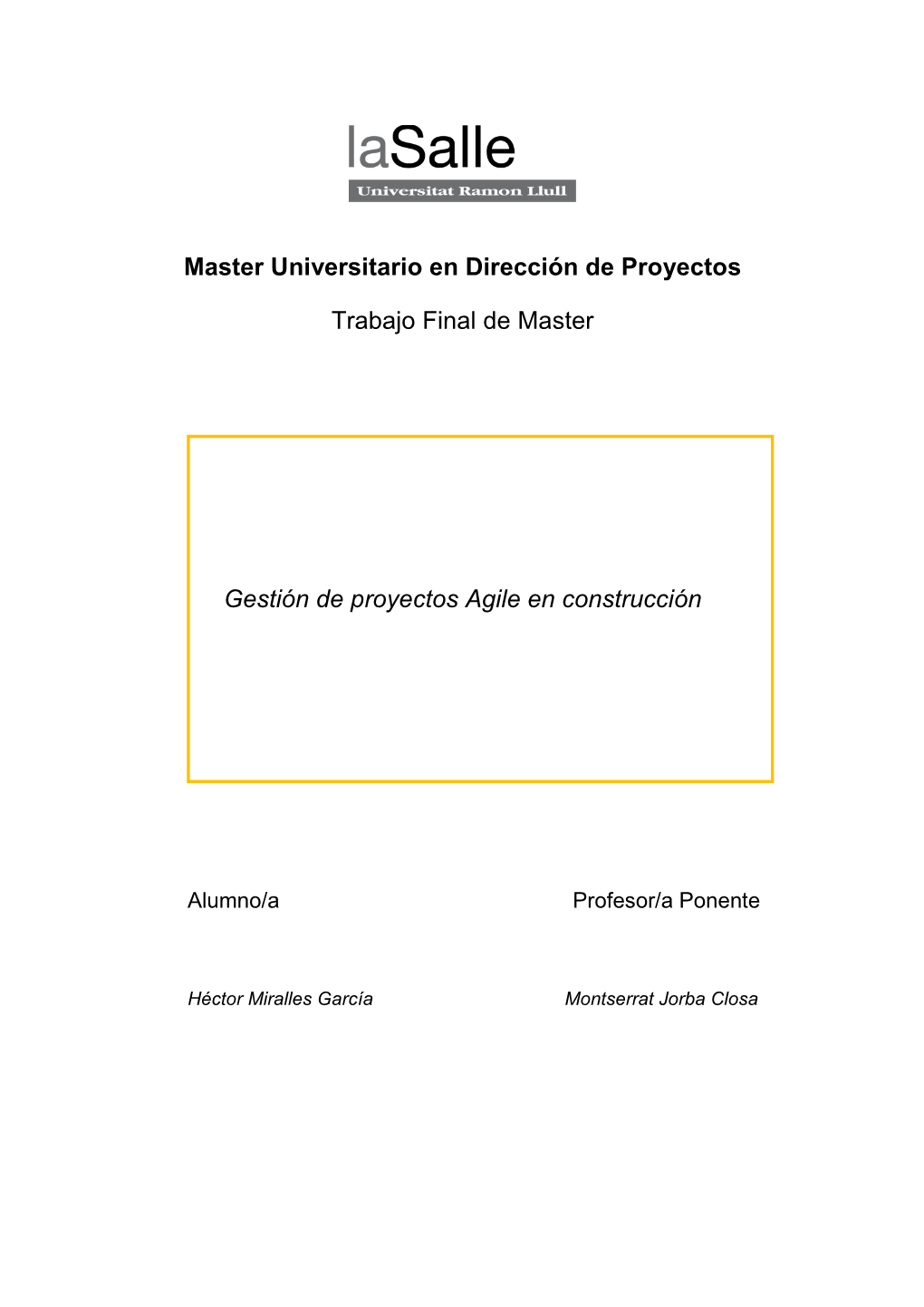 Master Universitario En Dirección De Proyectos Trabajo Final De Master