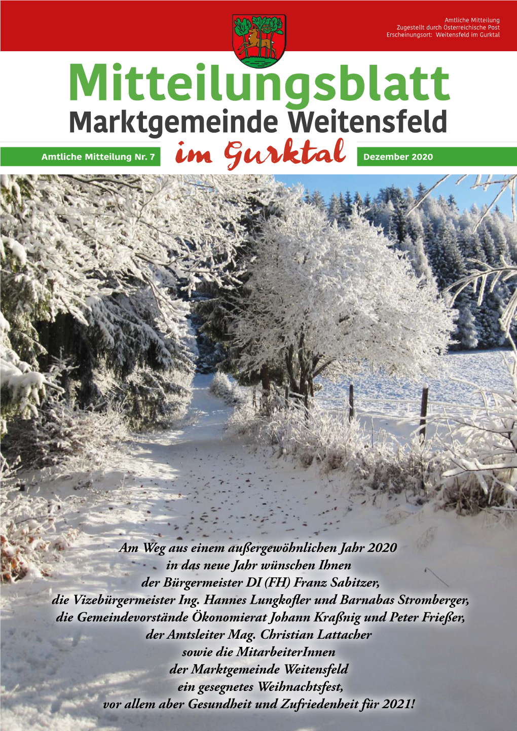 Mitteilungsblatt Marktgemeinde Weitensfeld Amtliche Mitteilung Nr