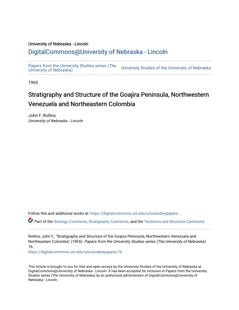 Stratigraphy and Structure of the Goajira Peninsula, Northwestern Venezuela and Northeastern Colombia