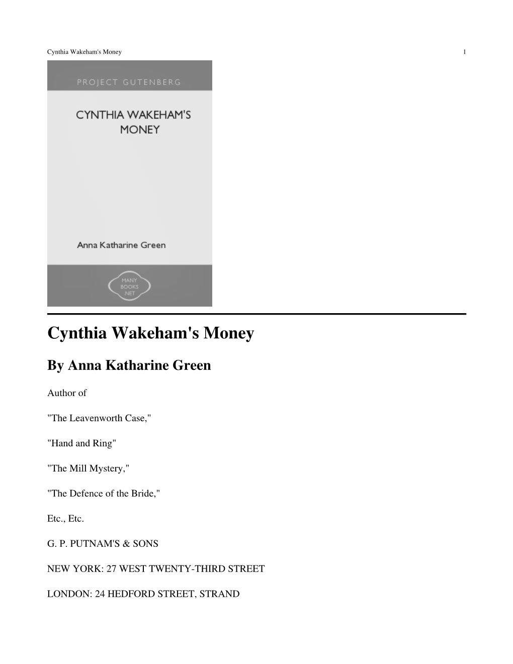 Cynthia Wakeham's Money 1