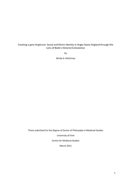 Creating a Gens Anglorum: Social and Ethnic Identity in Anglo-Saxon England Through the Lens Of