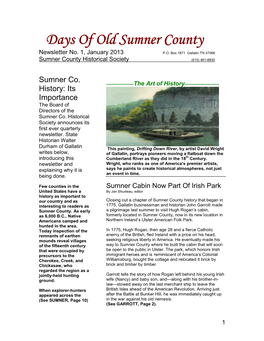 Days of Old Sumner County Newsletter No
