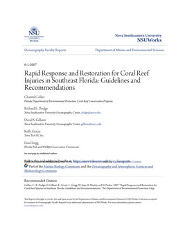 Rapid Response and Restoration for Coral Reef Injuries In