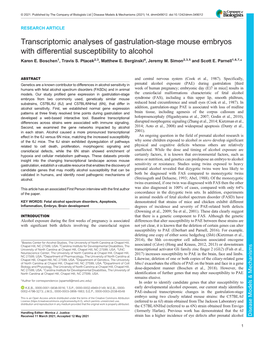 Transcriptomic Analyses of Gastrulation-Stage Mouse Embryos with Differential Susceptibility to Alcohol Karen E