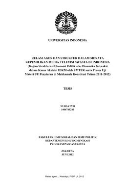 Universitas Indonesia Relasi Agen Dan Struktur Dalam