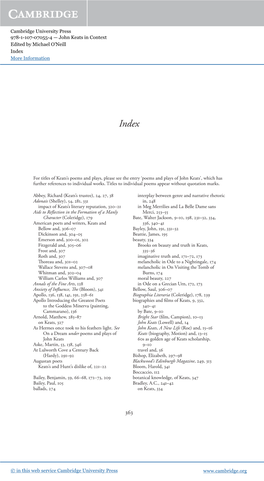 Cambridge University Press 978-1-107-07055-4 — John Keats in Context Edited by Michael O'neill Index More Information