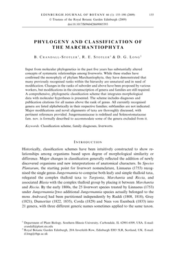 Phylogeny and Classification of the Marchantiophyta