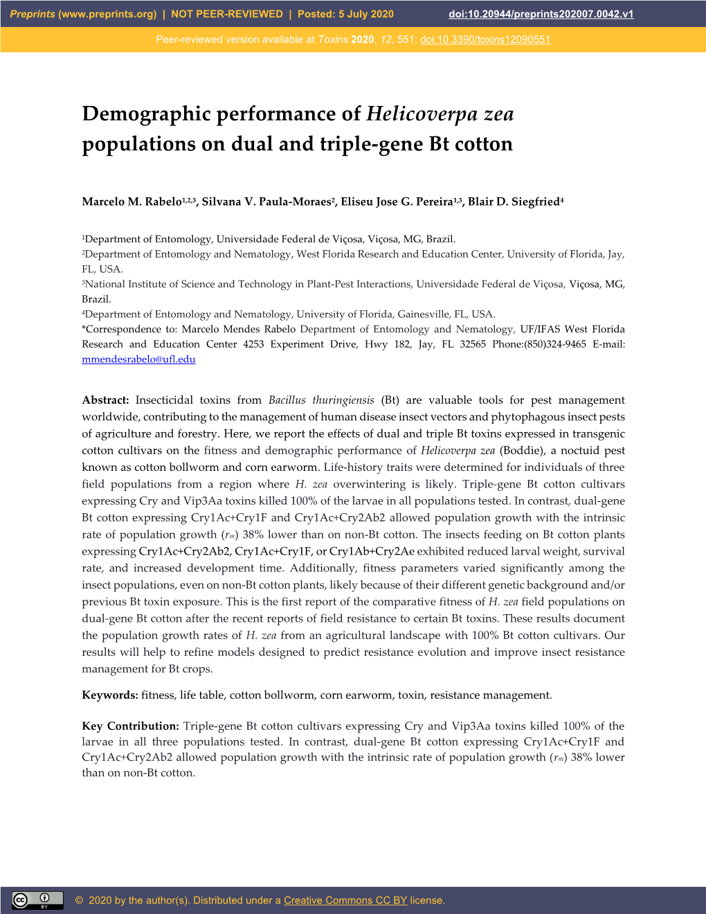 Demographic Performance of Helicoverpa Zea Populations on Dual and Triple-Gene Bt Cotton