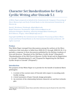 Character Set Standardization for Early Cyrillic Writing After Unicode 5.1