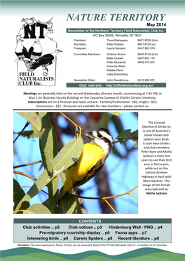 May 2014 Newsletter of the Northern Territory Field Naturalists Club Inc