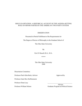 Issue Co-Optation: a Historical Account of the Agenda-Setting Role of Minor Parties in the American Two-Party System