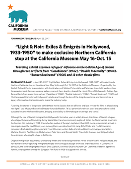 Light & Noir: Exiles & Émigrés in Hollywood, 1933-1950