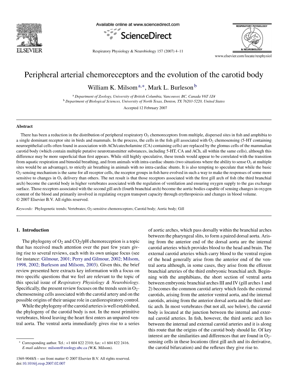 Peripheral Arterial Chemoreceptors and the Evolution of the Carotid Body William K