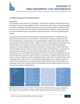 Chapter 3.9 Risk Assessment: Civil Disturbance