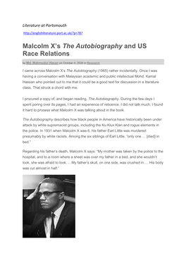 Malcolm X's the Autobiography and US Race Relations