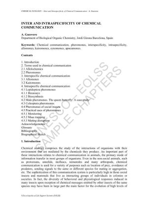 Inter and Intraspecificity of Chemical Communication - A