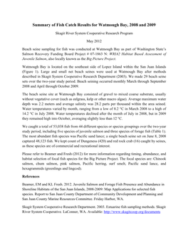 Summary of Fish Catch Results for Watmough Bay, 2008 and 2009