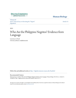 Who Are the Philippine Negritos? Evidence from Language Lawrence A