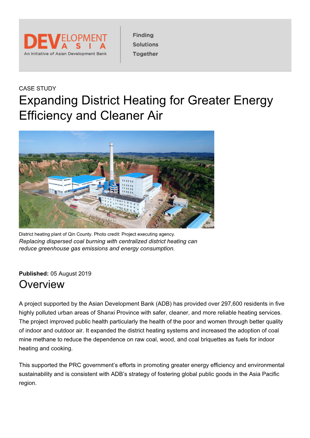 Expanding District Heating for Greater Energy Efficiency and Cleaner Air