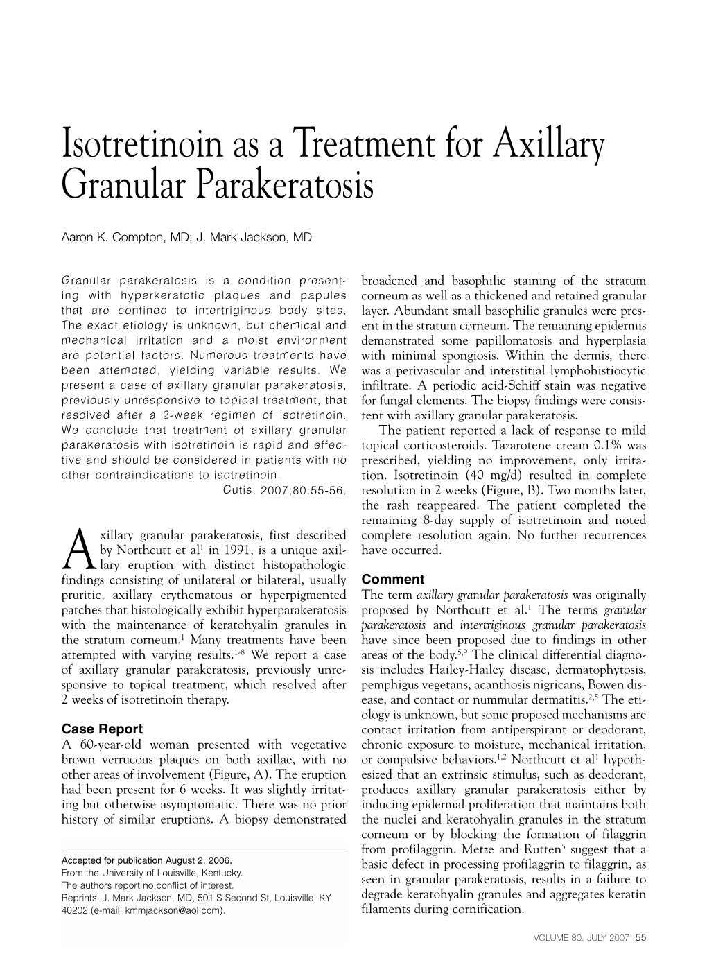 Isotretinoin As a Treatment for Axillary Granular Parakeratosis