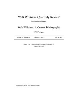 Walt Whitman Quarterly Review