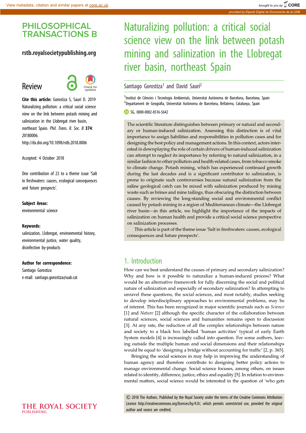 Naturalizing Pollution: a Critical Social Science View on the Link Between