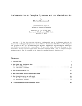 An Introduction to Complex Dynamics and the Mandelbrot Set Contents