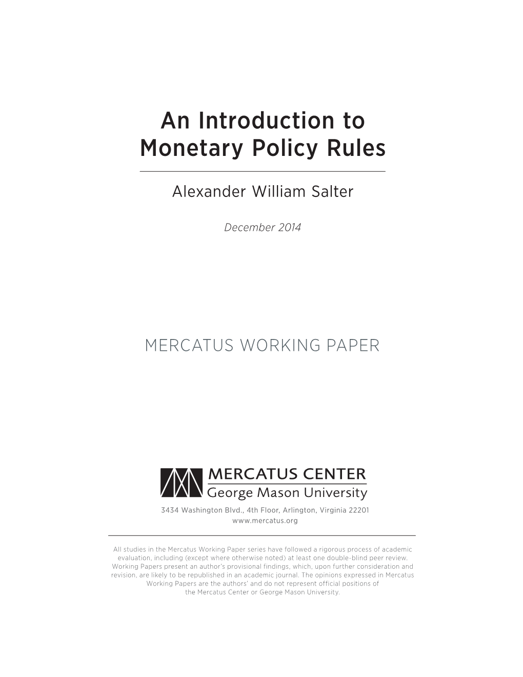 An Introduction to Monetary Policy Rules