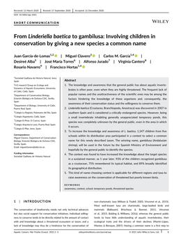 From Linderiella Baetica to Gambilusa: Involving Children in Conservation by Giving a New Species a Common Name