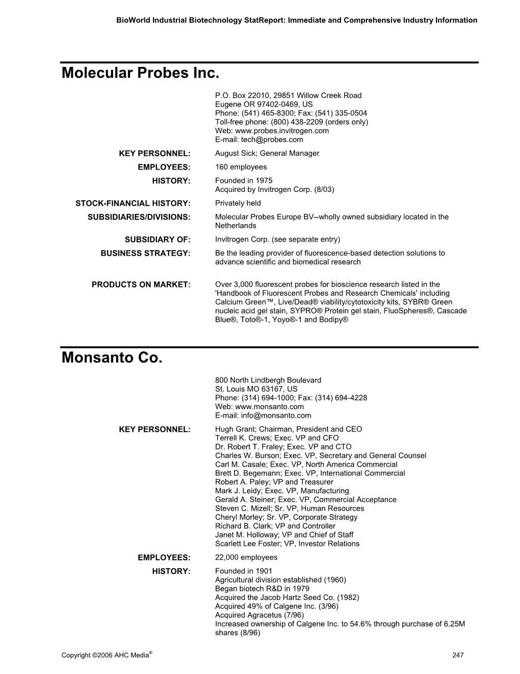 Molecular Probes Inc. Monsanto