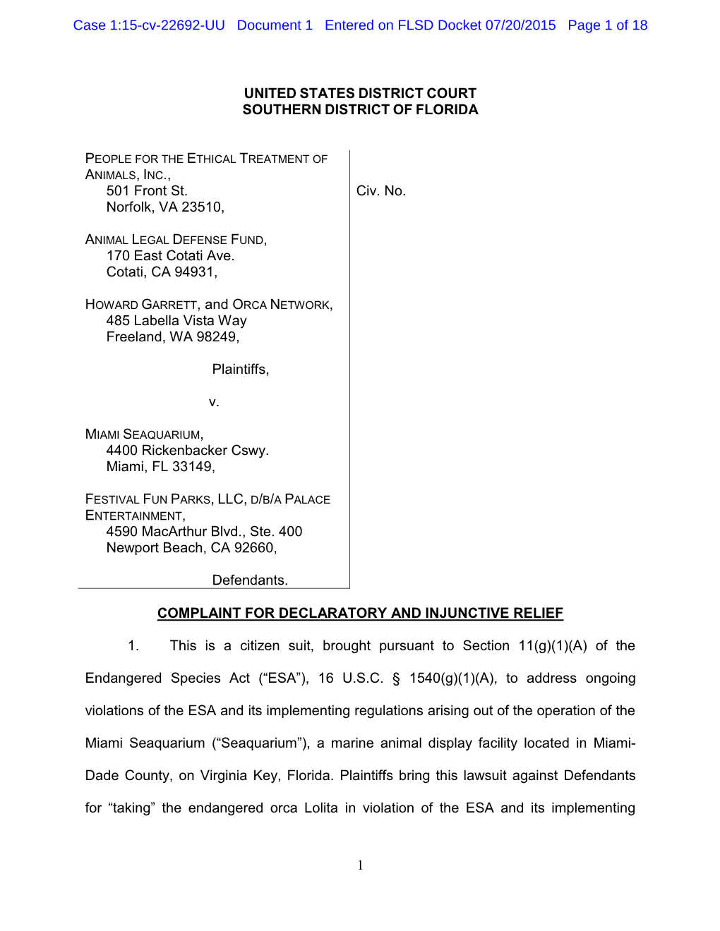 Case 1:15-Cv-22692-UU Document 1 Entered on FLSD Docket 07/20/2015 Page 1 of 18