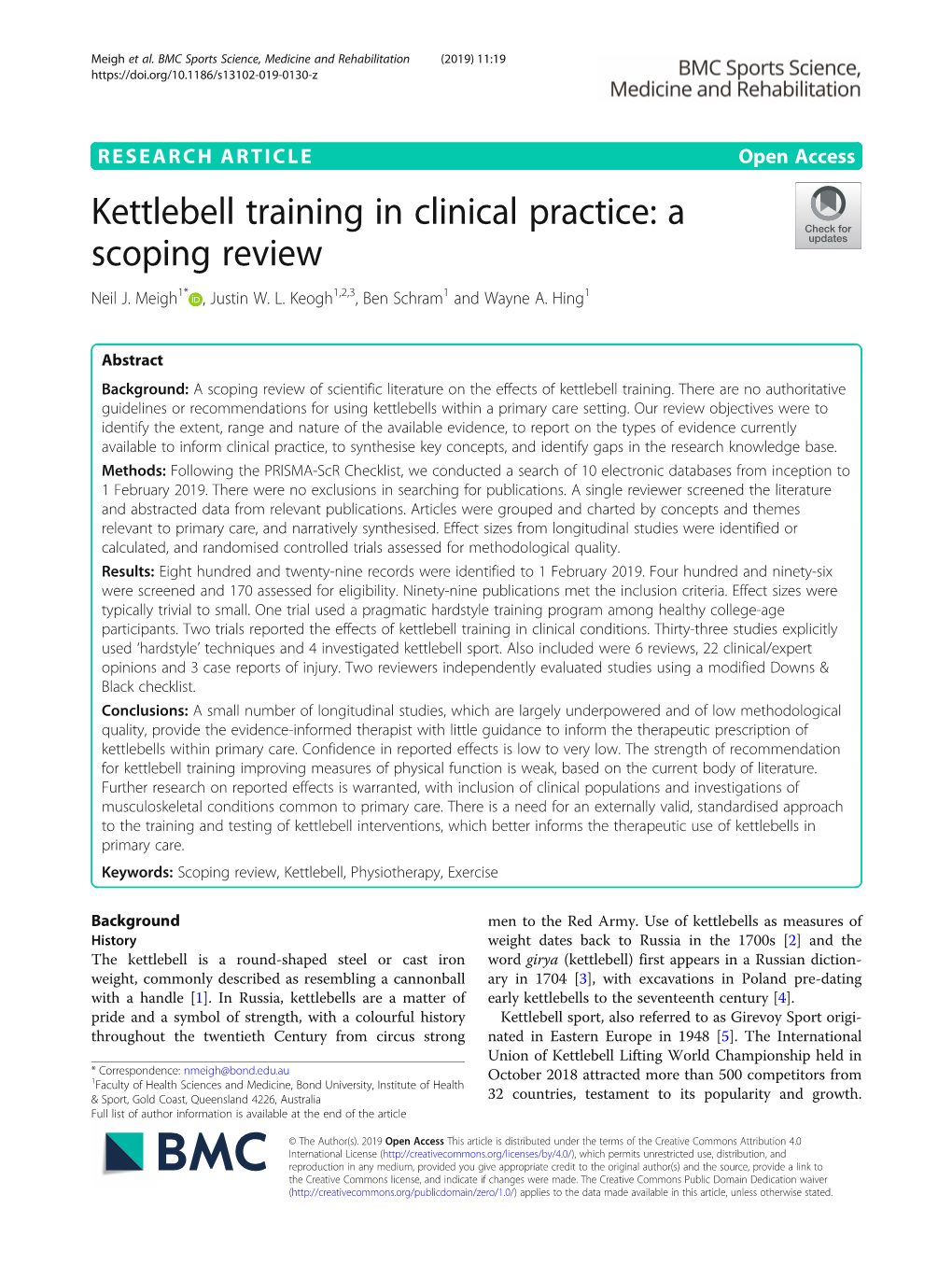 Kettlebell Training in Clinical Practice: a Scoping Review Neil J