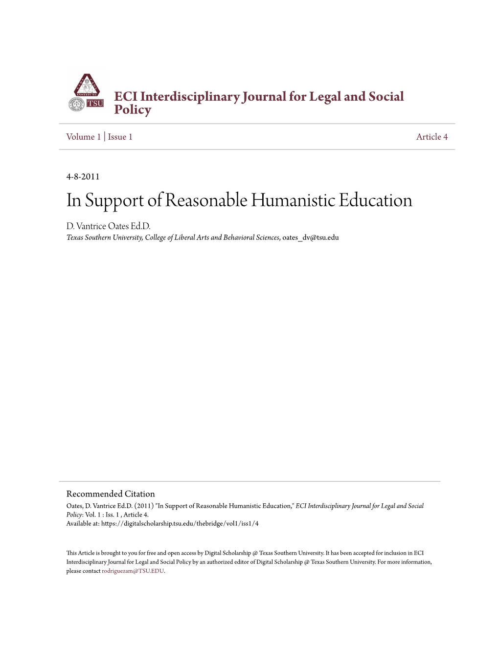 In Support of Reasonable Humanistic Education D