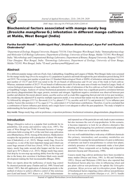 Biochemical Factors Associated with Mango Mealy Bug (Drosicha Mangiferae G.) Infestation in Different Mango Cultivars at Malda, West Bengal (India)