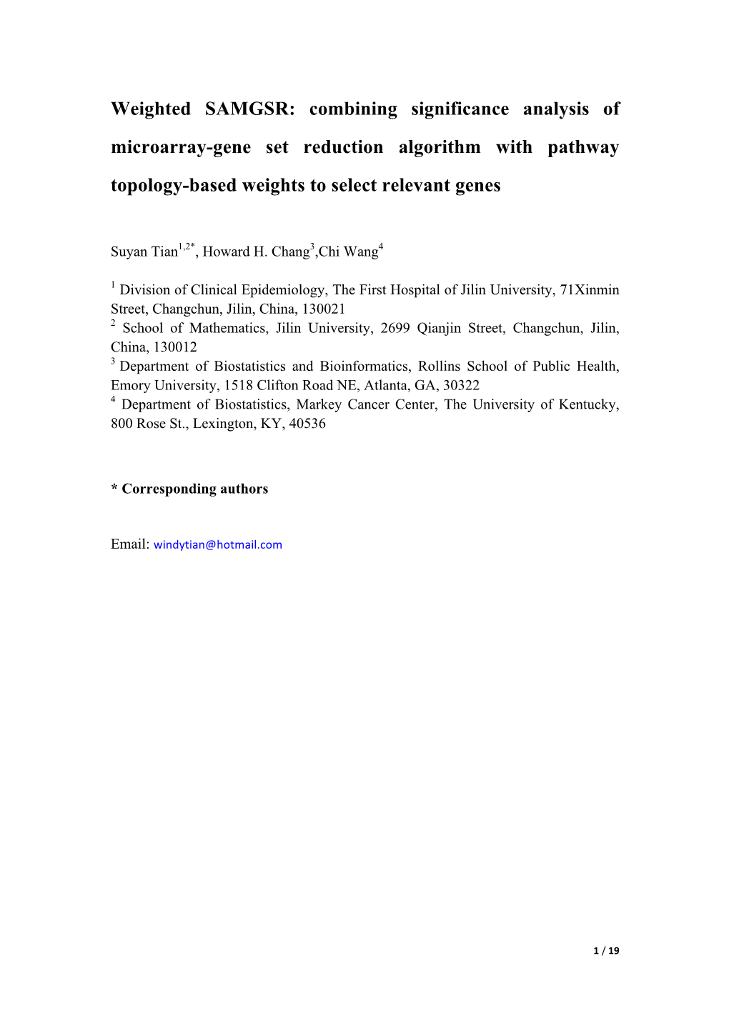 Weighted SAMGSR: Combining Significance Analysis of Microarray-Gene Set Reduction Algorithm with Pathway Topology-Based Weights to Select Relevant Genes