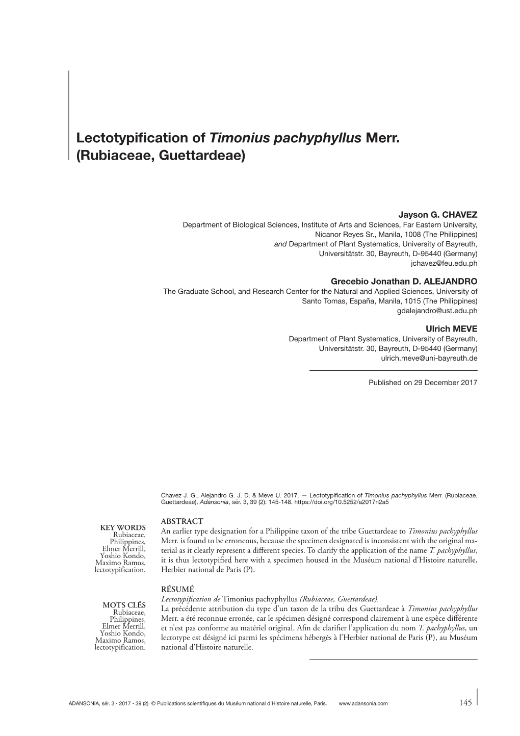 Lectotypification of Timonius Pachyphyllus Merr. (Rubiaceae