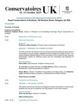 Conservatoires UK Biennial Conference 2019 Royal Conservatoire of Scotland, 100 Renfrew Street, Glasgow, G2 3DB