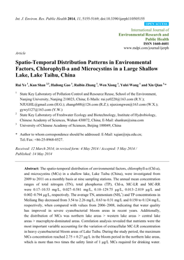 Spatio-Temporal Distribution Patterns in Environmental Factors, Chlorophyll-A and Microcystins in a Large Shallow Lake, Lake Taihu, China