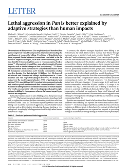 Lethal Aggression in Pan Is Better Explained by Adaptive Strategies Than Human Impacts