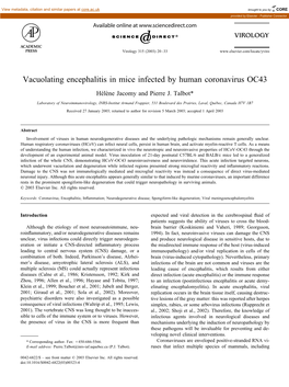 Vacuolating Encephalitis in Mice Infected by Human Coronavirus OC43