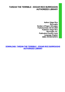 {PDF} Tarzan the Terrible : Edgar Rice Burroughs Authorized Library