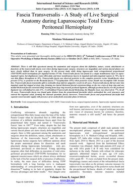 Fascia Transversalis - a Study of Live Surgical Anatomy During Laparoscopic Total Extra- Peritoneal Hernioplasty