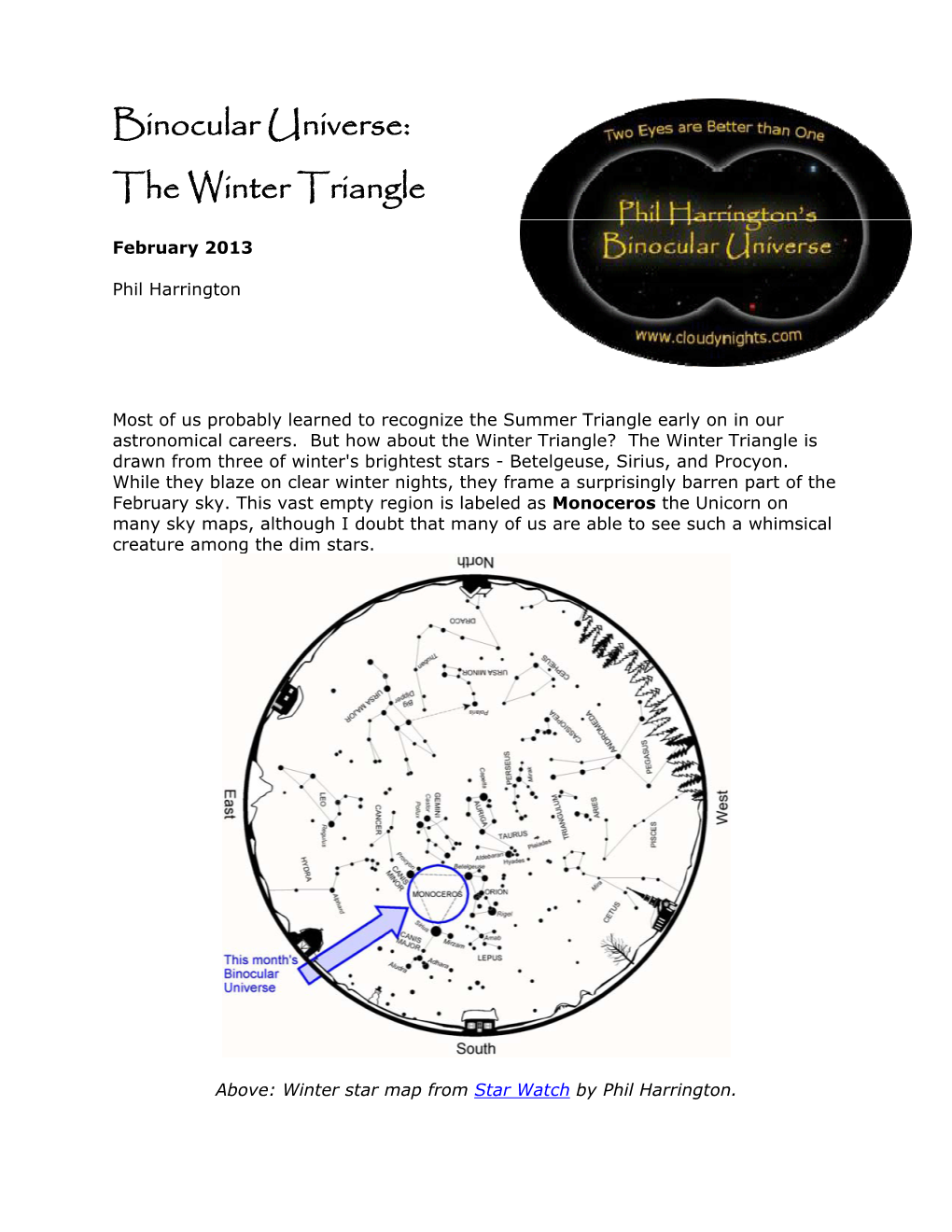 Binocular Universe: the Winter Triangle