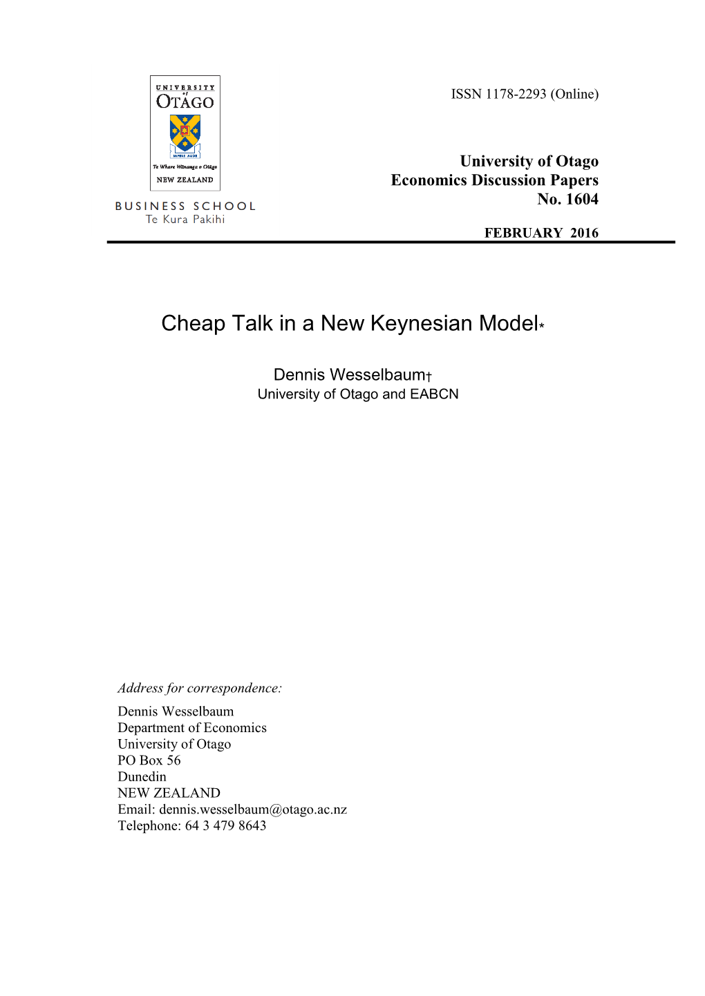 Cheap Talk in a New Keynesian Model∗