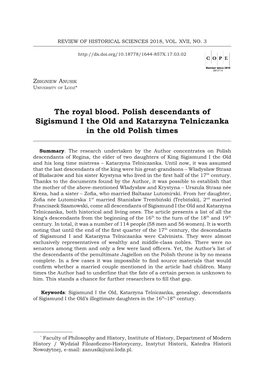 Zbigniew Anusik, the Royal Blood. Polish Descendants of Sigismund I